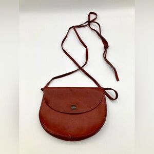 Vintage 70s Brown Leather Crossbody Bag Purse Snap Lock Minimalist Quiet Luxury
